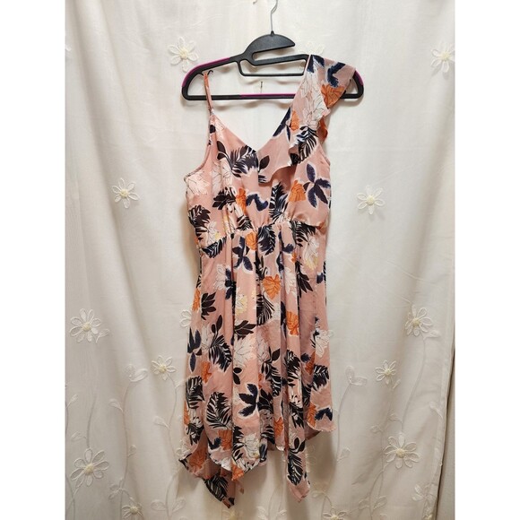 A New Day Womens M Pink Midi Dress Ruffle Tropical Beach Feminine Flowy Vacation - Picture 10 of 14